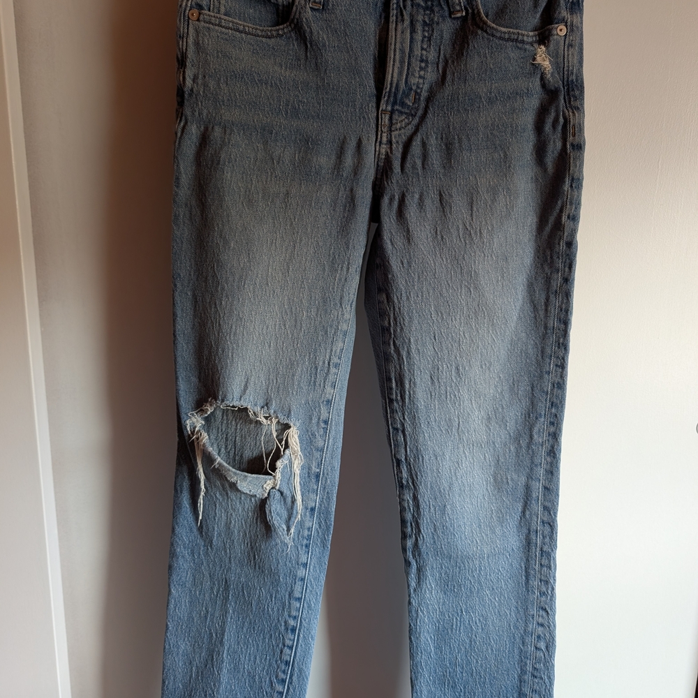 Madewell Distressed Light Blue Straight Leg Jeans